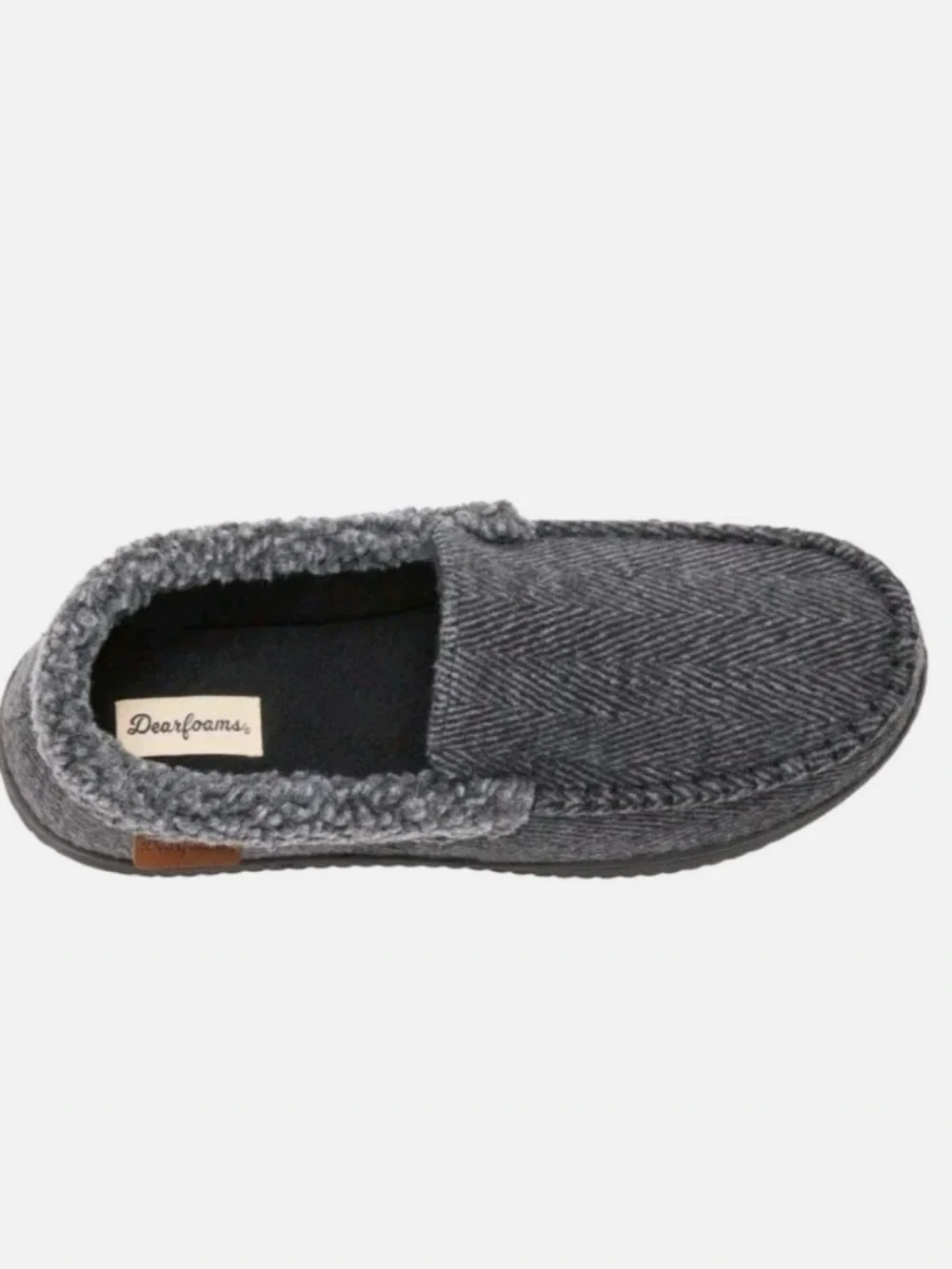 dearfoams Men's Dark Grey Herringbone Slip-On Slippers